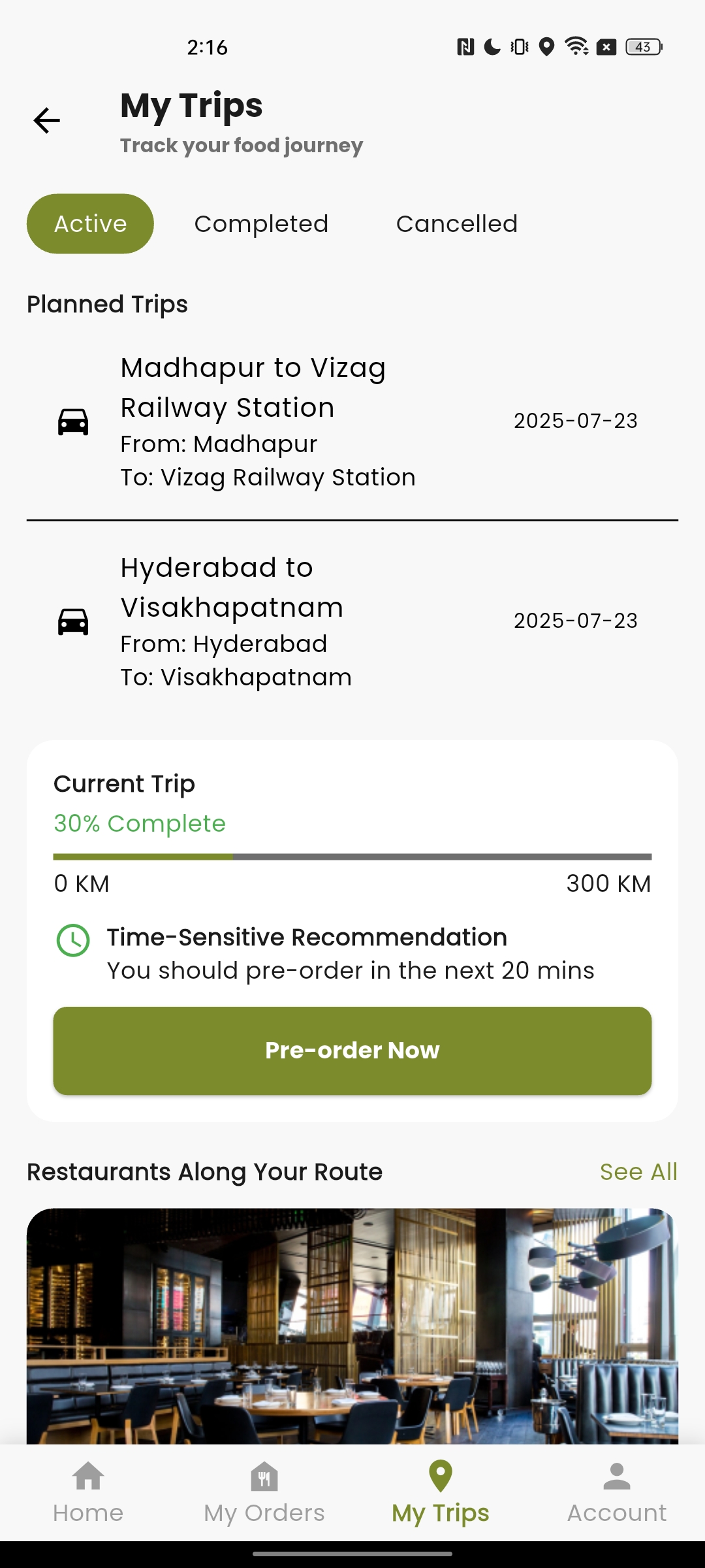 Route Planning Screen